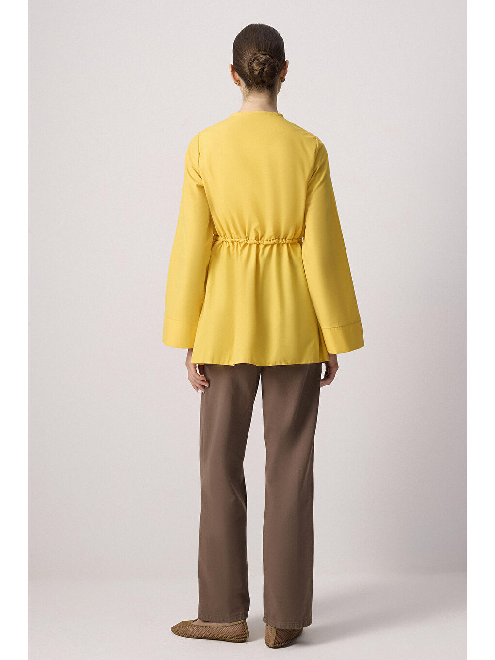 Sarı Önü Büzgülü Poplin Kimono-4