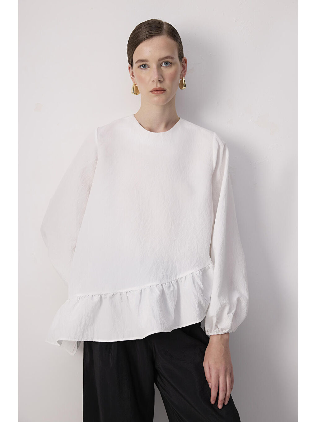 Beyaz Pileli Kupra Bluz-1