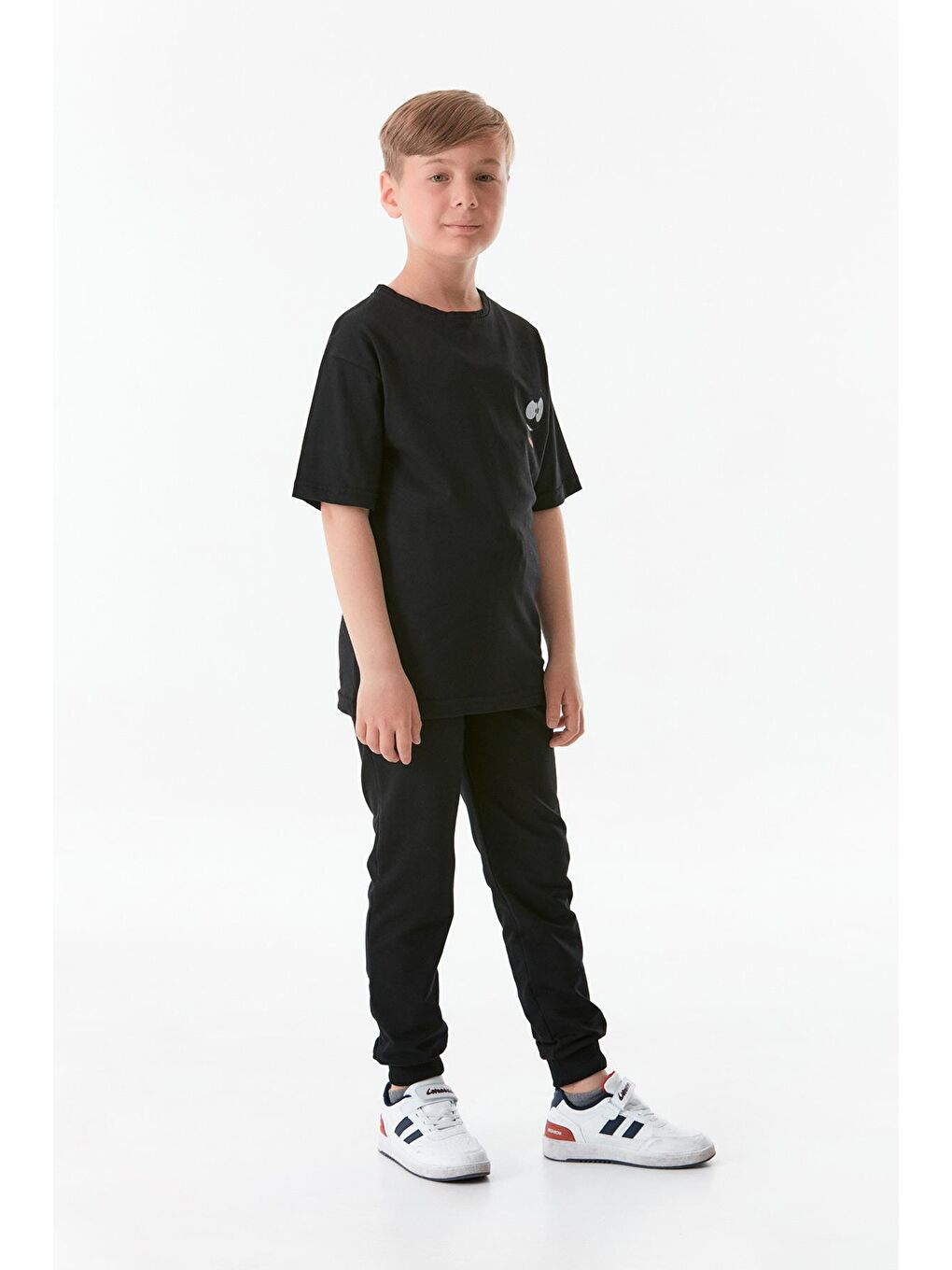 Siyah Baskılı Bisiklet Yaka Erkek Çocuk Tişört-2