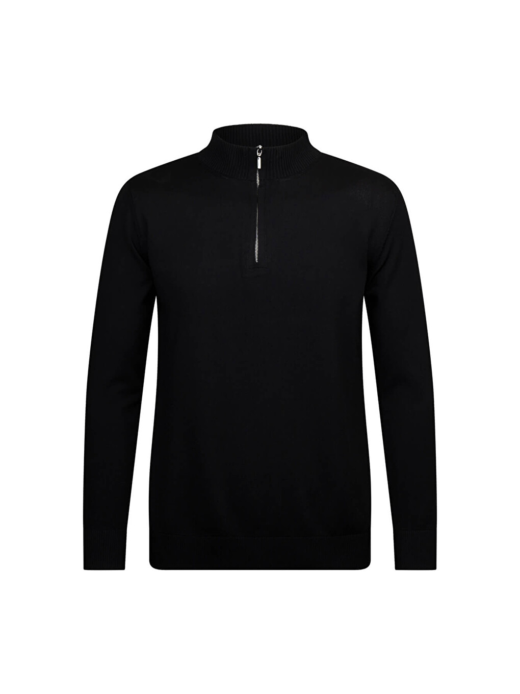 Siyah Regular Fit Fermuarlı Yarım Balıkçı Yaka Kazak