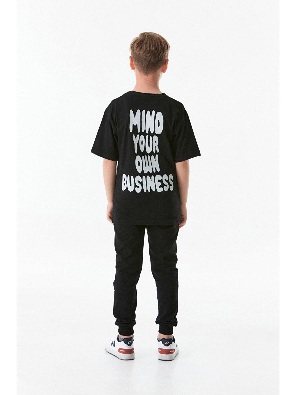 Siyah Baskılı Bisiklet Yaka Erkek Çocuk Tişört-3
