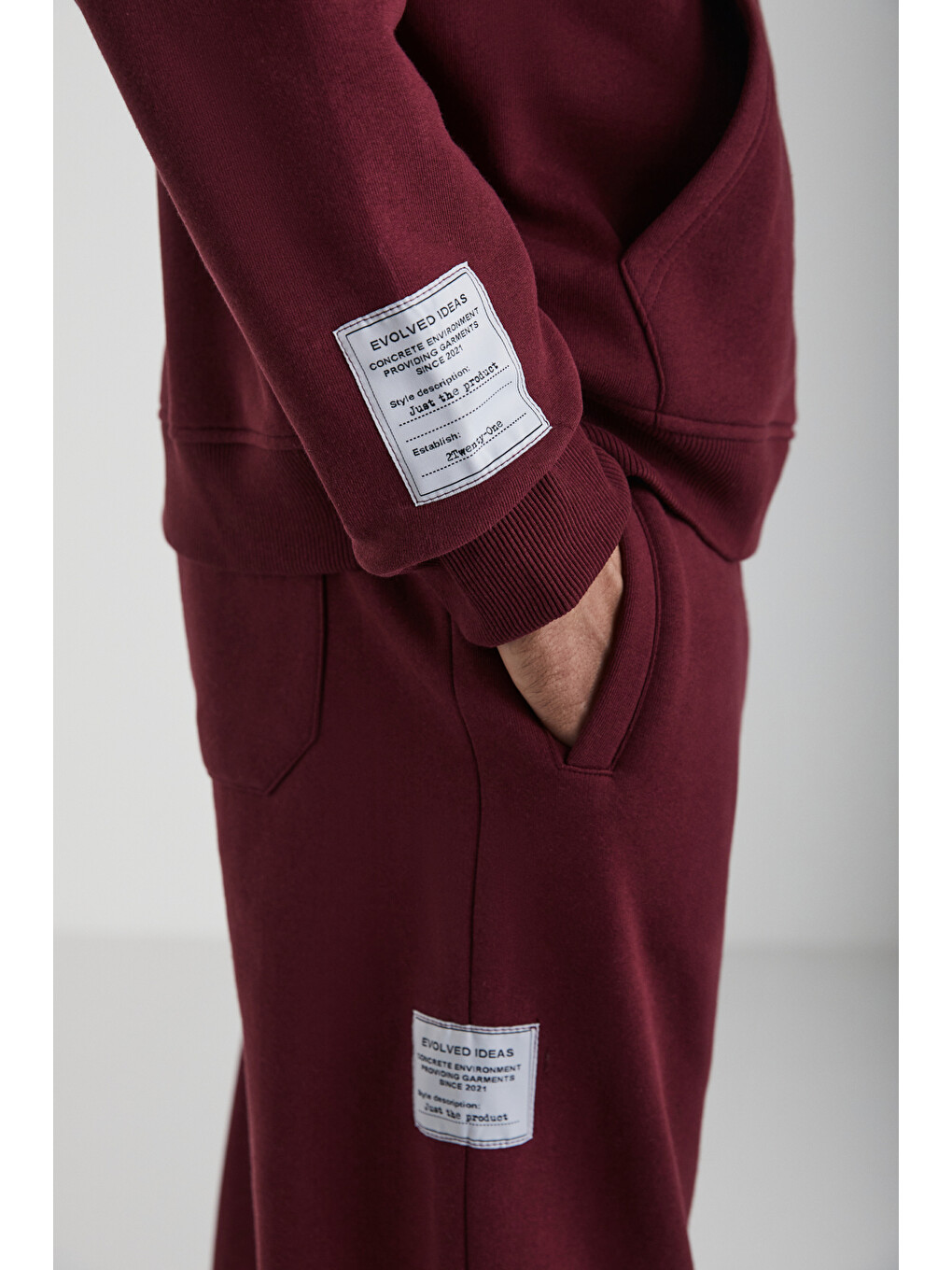 Ashbourne Erkek Oversize Fit Kanguru Cepli Lastikli Paça Kol Etiket Detaylı Bordo Eşofman Takımı-5
