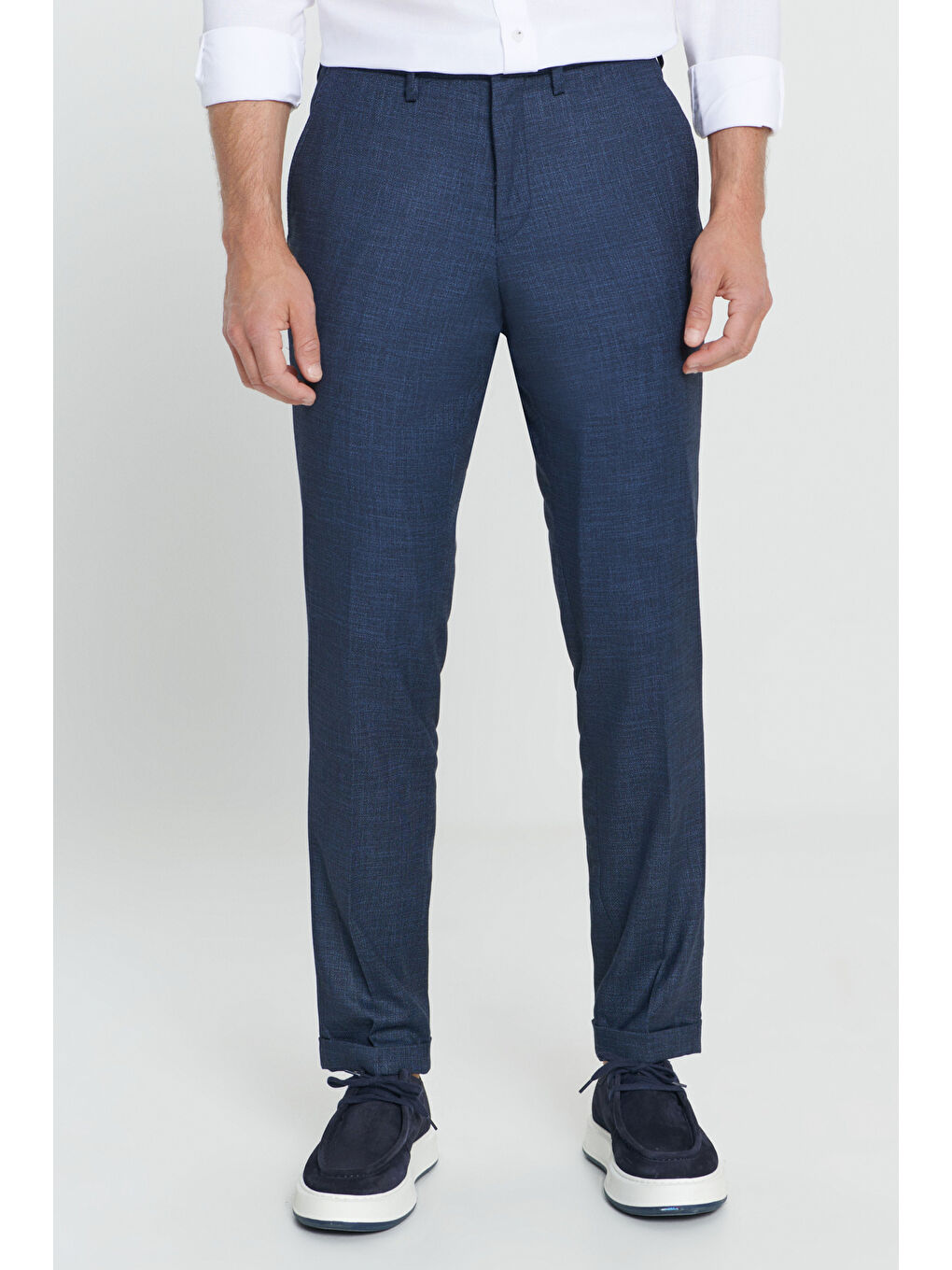 Erkek Lacivert Comfort Fit Rahat Kesim Yan Cepli Desenli Beli Lastikli Pantolon