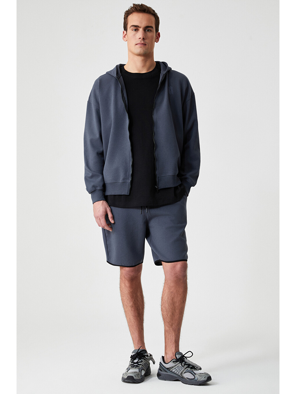 Ralf Erkek Kapüşonlu Uzun Kol Baskı Detaylı Fermuarlı Oversize Antrasit Sweatshirt-4