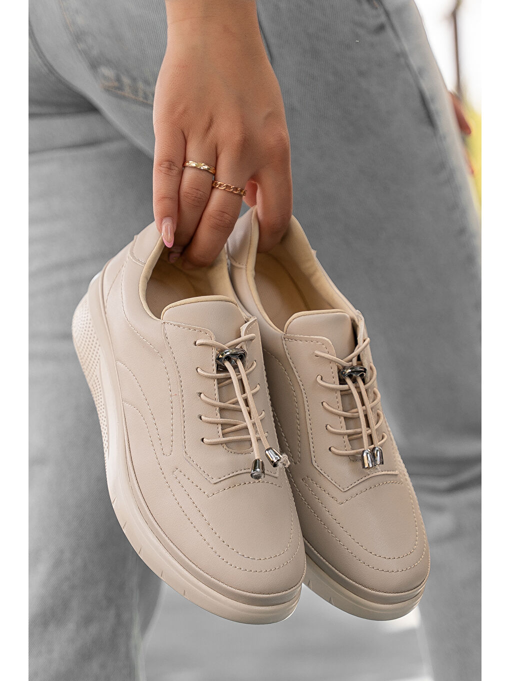 Bej D1221 Günlük Ortopedik Kadın Sneaker Spor Ayakkabı-3