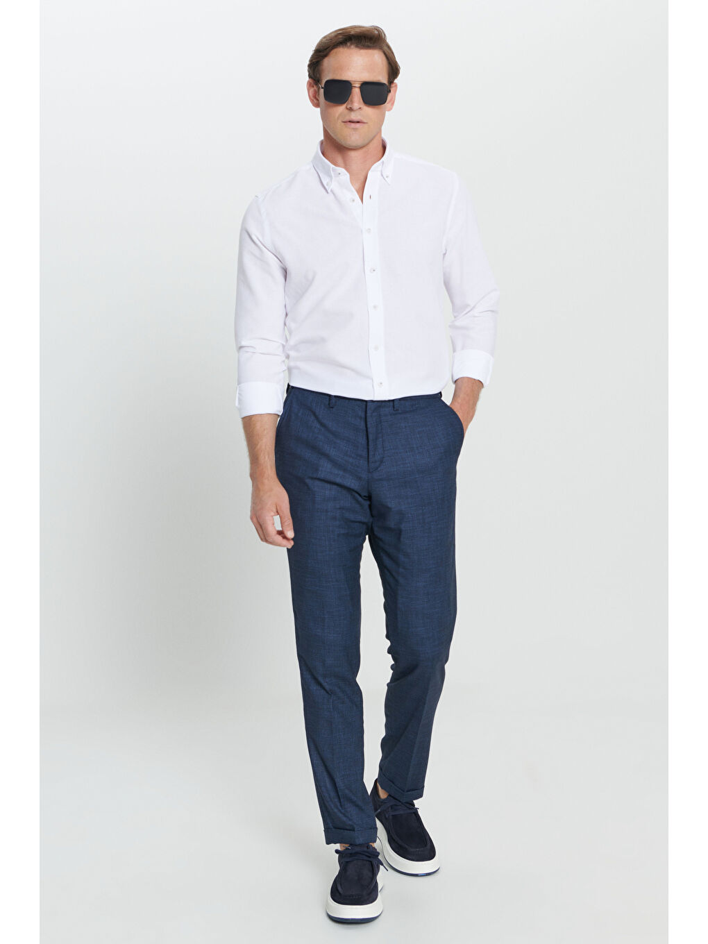 Erkek Lacivert Comfort Fit Rahat Kesim Yan Cepli Desenli Beli Lastikli Pantolon-1