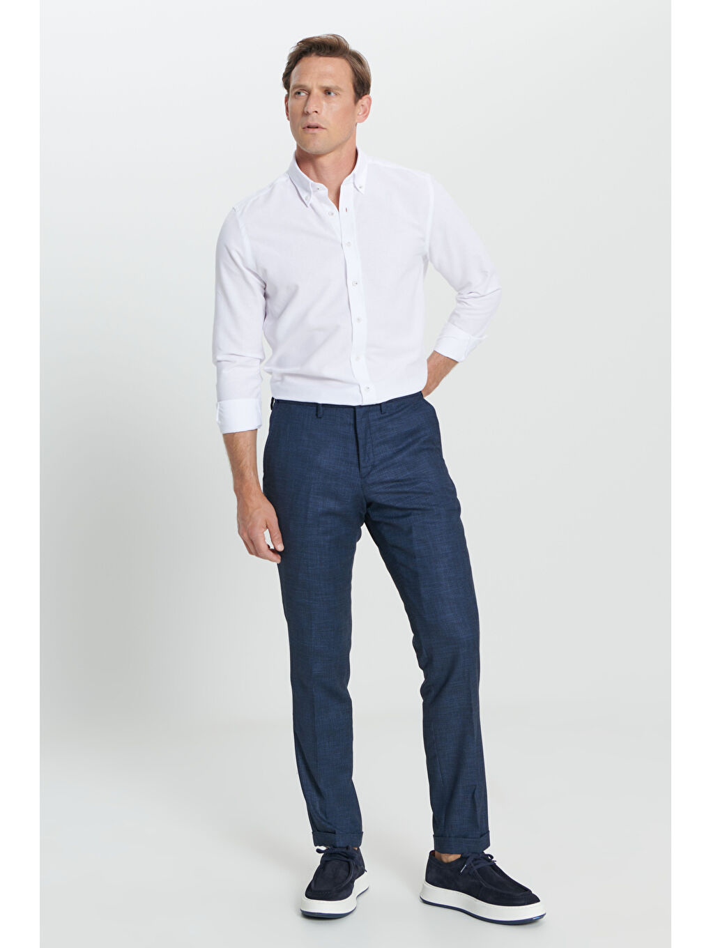 Erkek Lacivert Comfort Fit Rahat Kesim Yan Cepli Desenli Beli Lastikli Pantolon-2