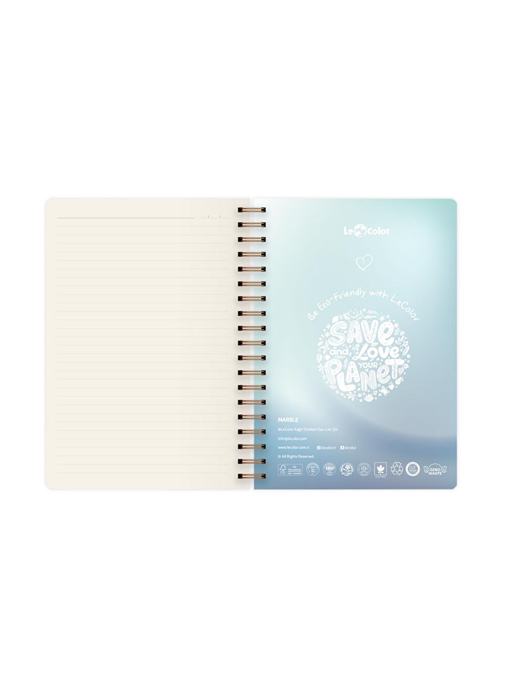 LE COLOR Karışık Marble Spiralli Defter Çizgili Rise 17x24 cm - 3