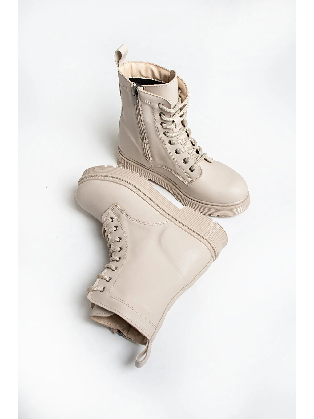 Kadın Postal Bot Bağcıklı Yandan Fermuarlı Tam Kalıp Bej Termo Kaymaz Taban 4 Cm-2