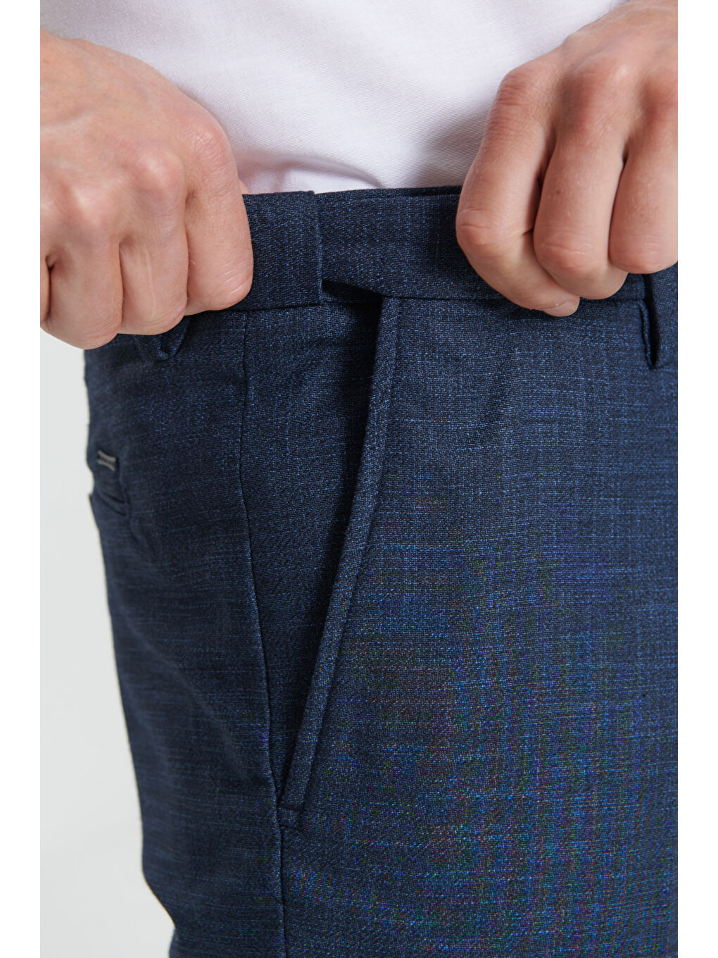 Erkek Lacivert Comfort Fit Rahat Kesim Yan Cepli Desenli Beli Lastikli Pantolon-3