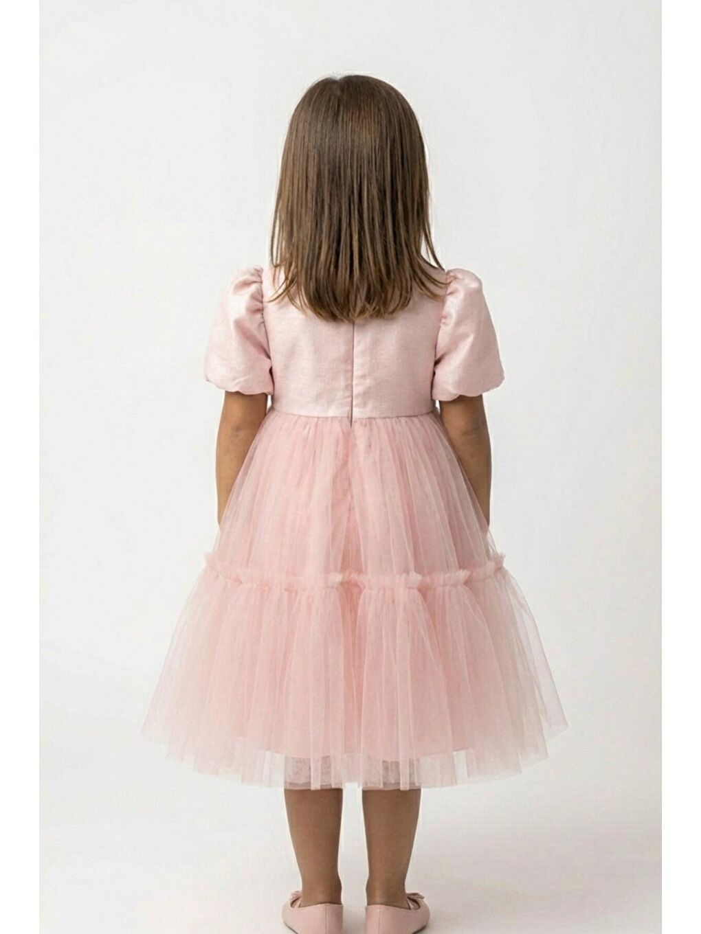 Pembe Kız Çocuk Çiçek Aksesuarlı Abiye-2