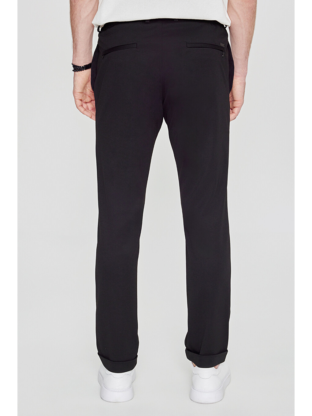 Erkek Siyah Slim Fit Dar Kesim Beli Bağlamalı Yan Cepli Armürlü Casual Pantolon-4