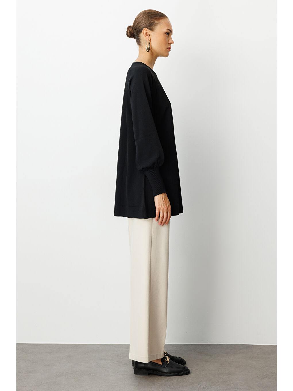 Balon Kollu Rayon Siyah Tunik-1