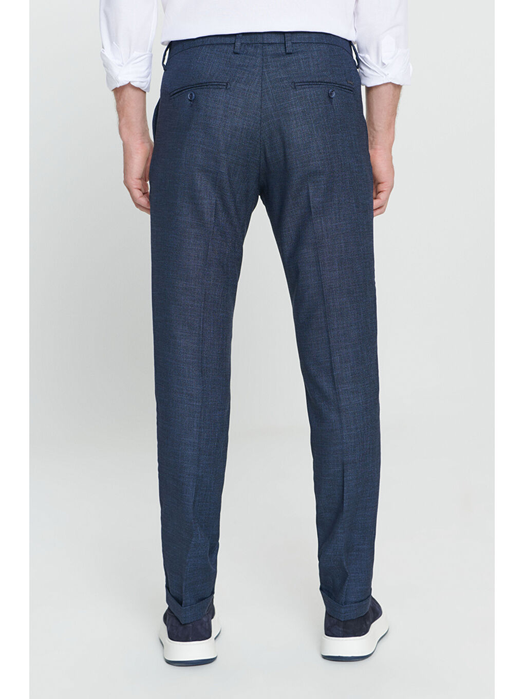 Erkek Lacivert Comfort Fit Rahat Kesim Yan Cepli Desenli Beli Lastikli Pantolon-4