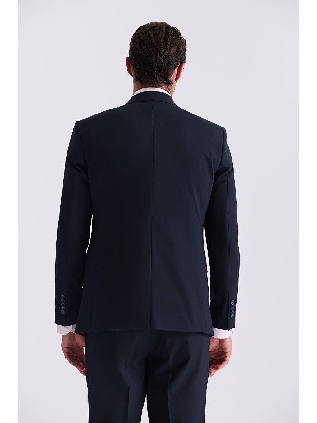 Lacivert Slim Fit Mono Yaka Yelekli Takım Elbise-3