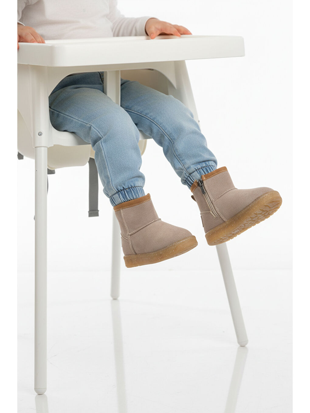 Bej Vizon İçi Kürklü Fermuarlı Bebek Bot 1212 B-2