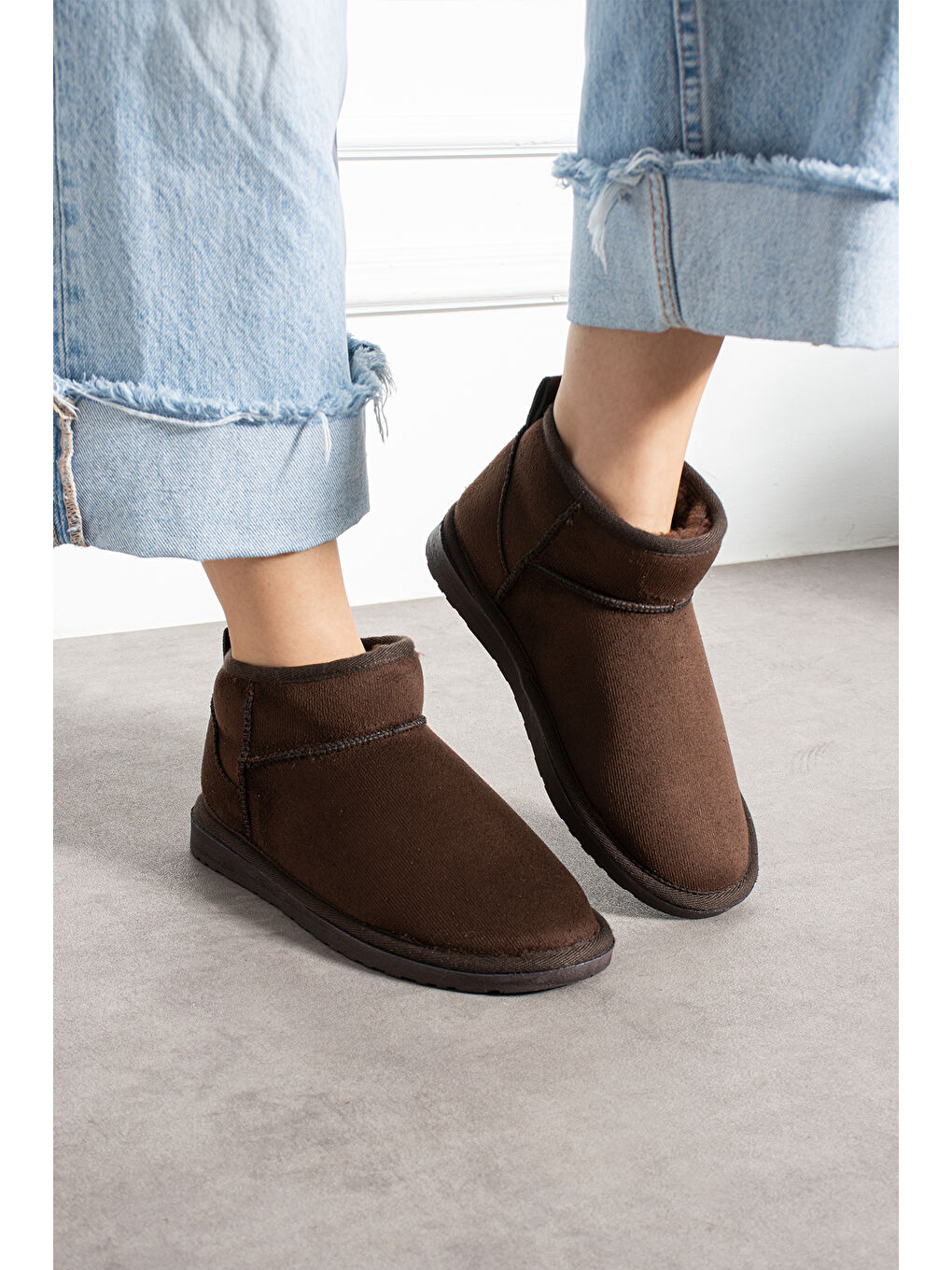 Kahverengi Kadın Mini Taban Süet İçi Kürklü Günlük Bot-2