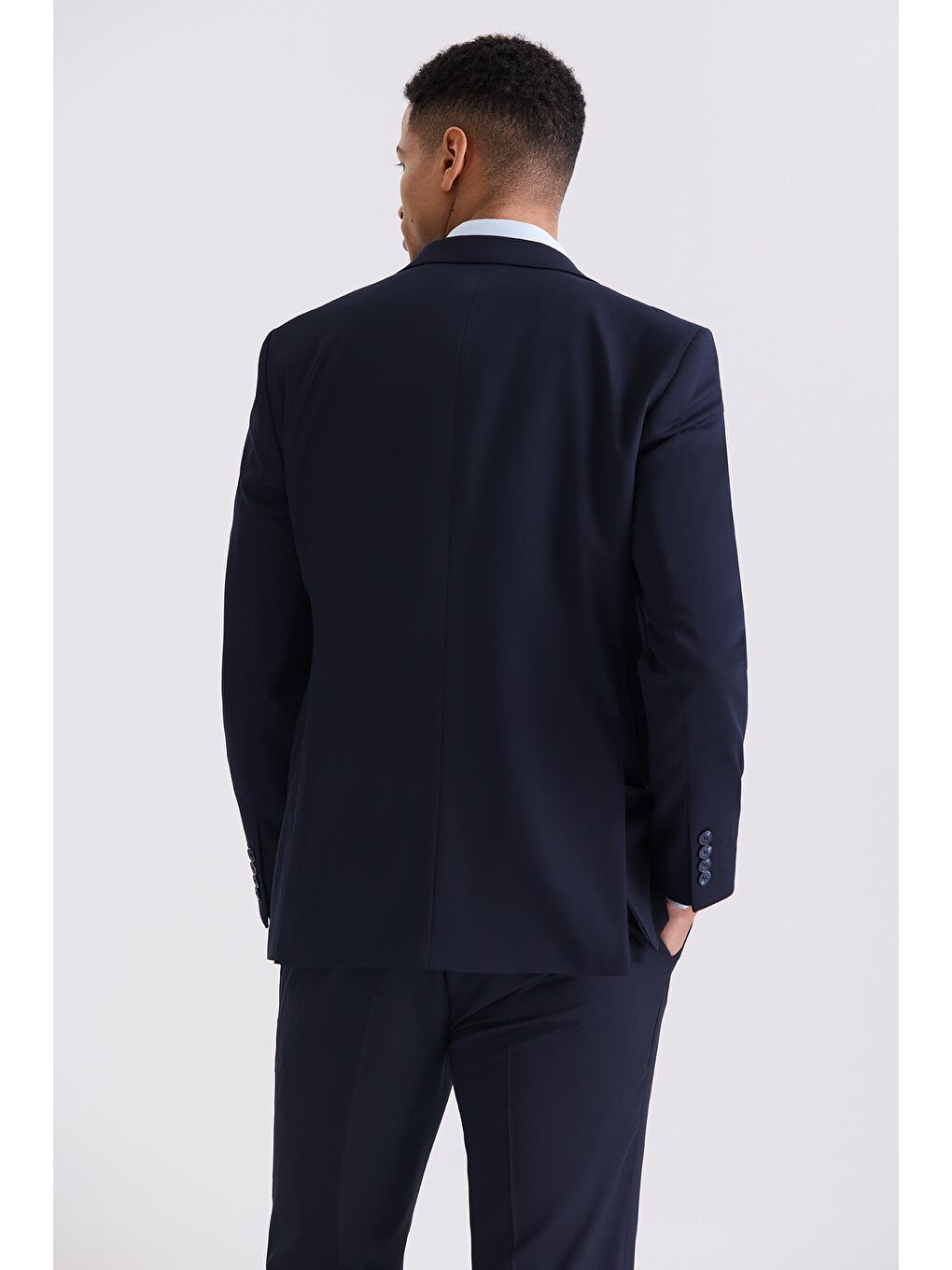 Lacivert Slim Fit Sivri Yaka Yelekli Bamboo Takım Elbise-3