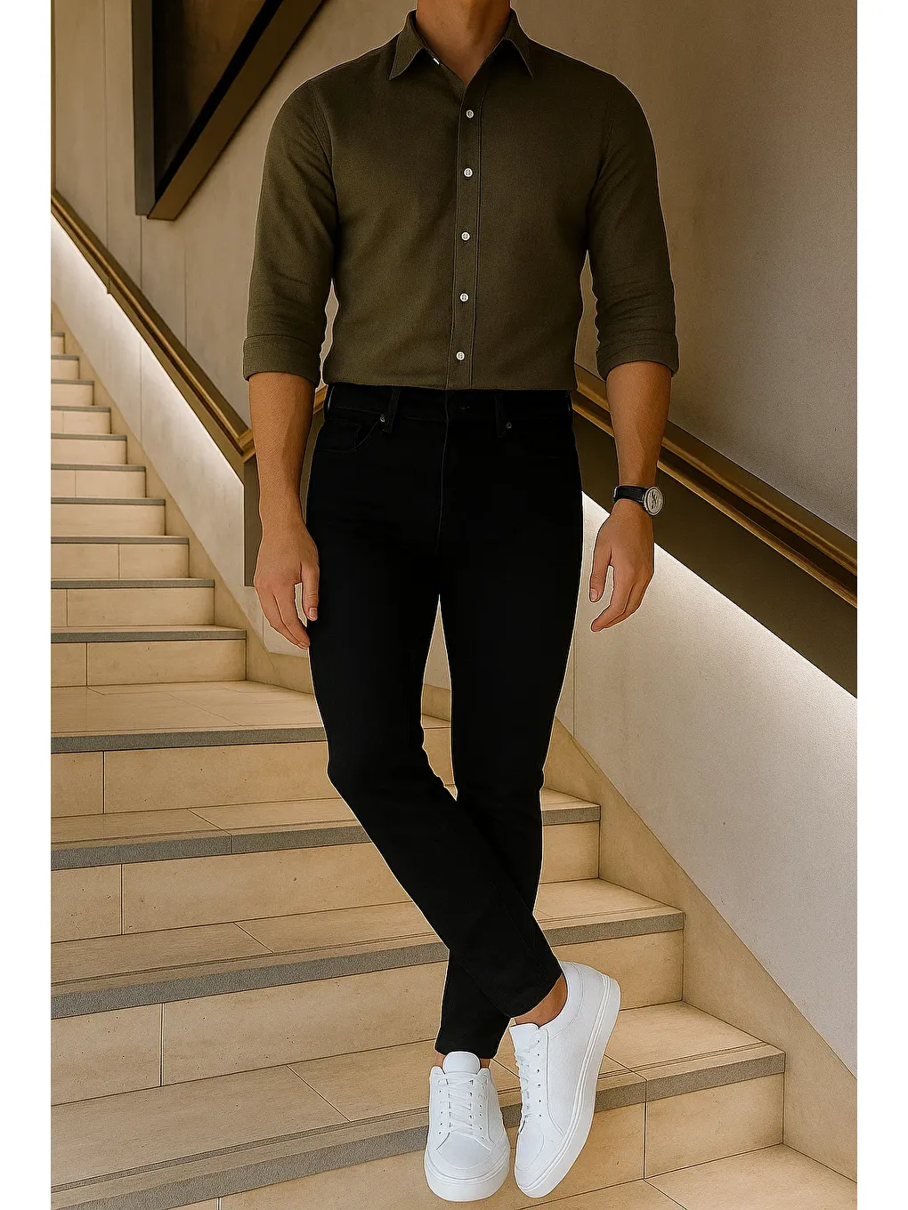 Erkek Yüksek Bel Premium Slim Fit Siyah Jean Pantolon-2