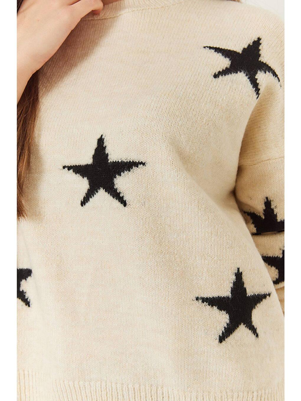 Lila Kadın Bisiklet Yaka Yıldız Desenli Triko Kazak-4