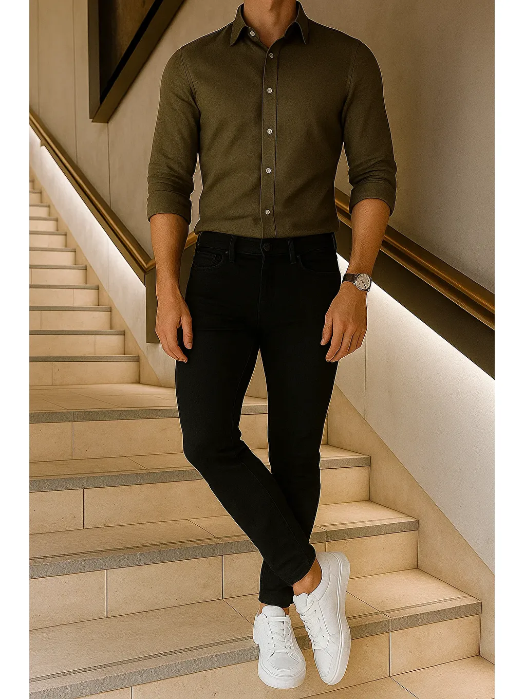 Erkek Yüksek Bel Premium Slim Fit Siyah Jean Pantolon-3