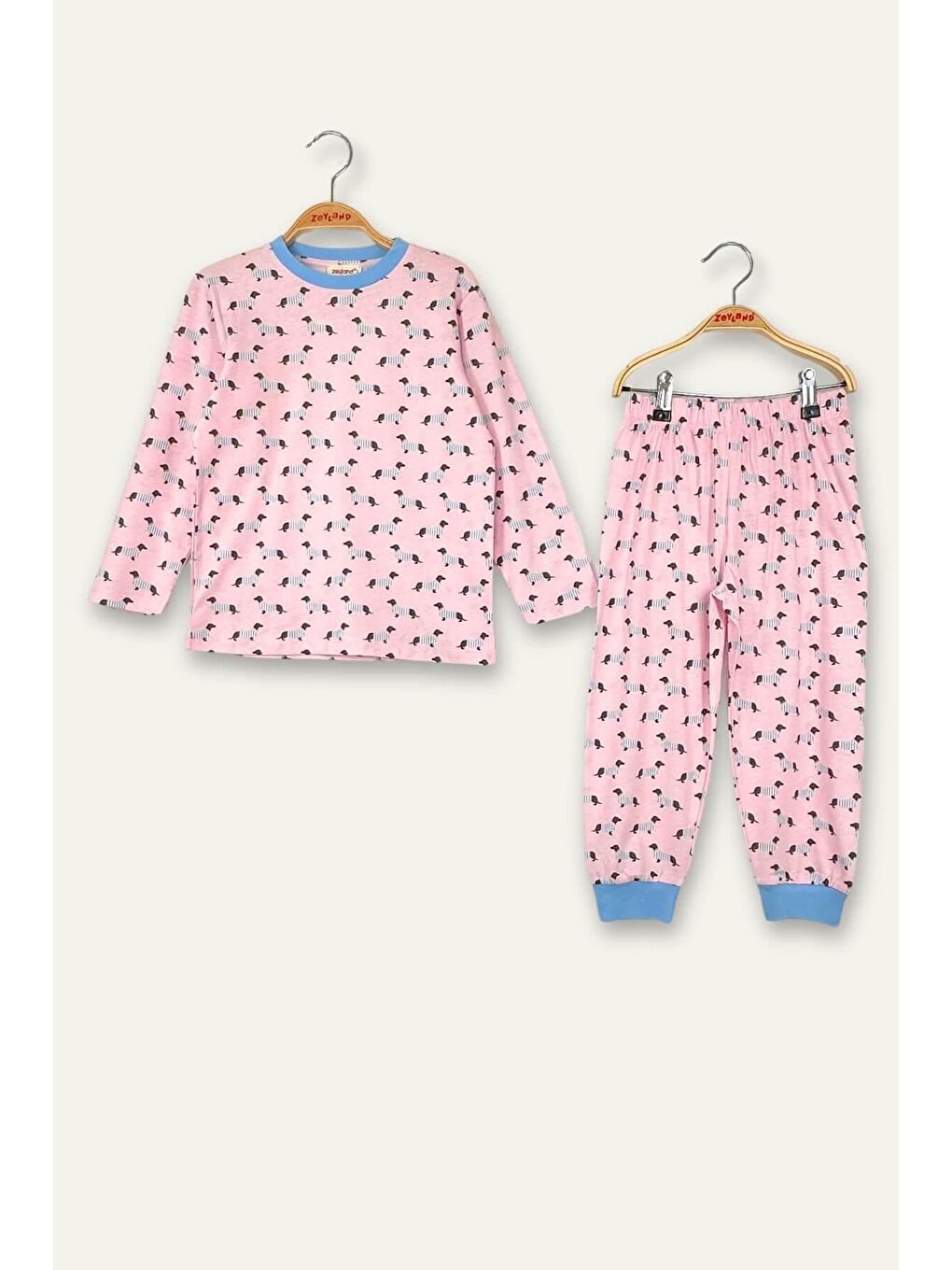 Unisex Çocuk Desenli Pijama Takımı - Pembe-1