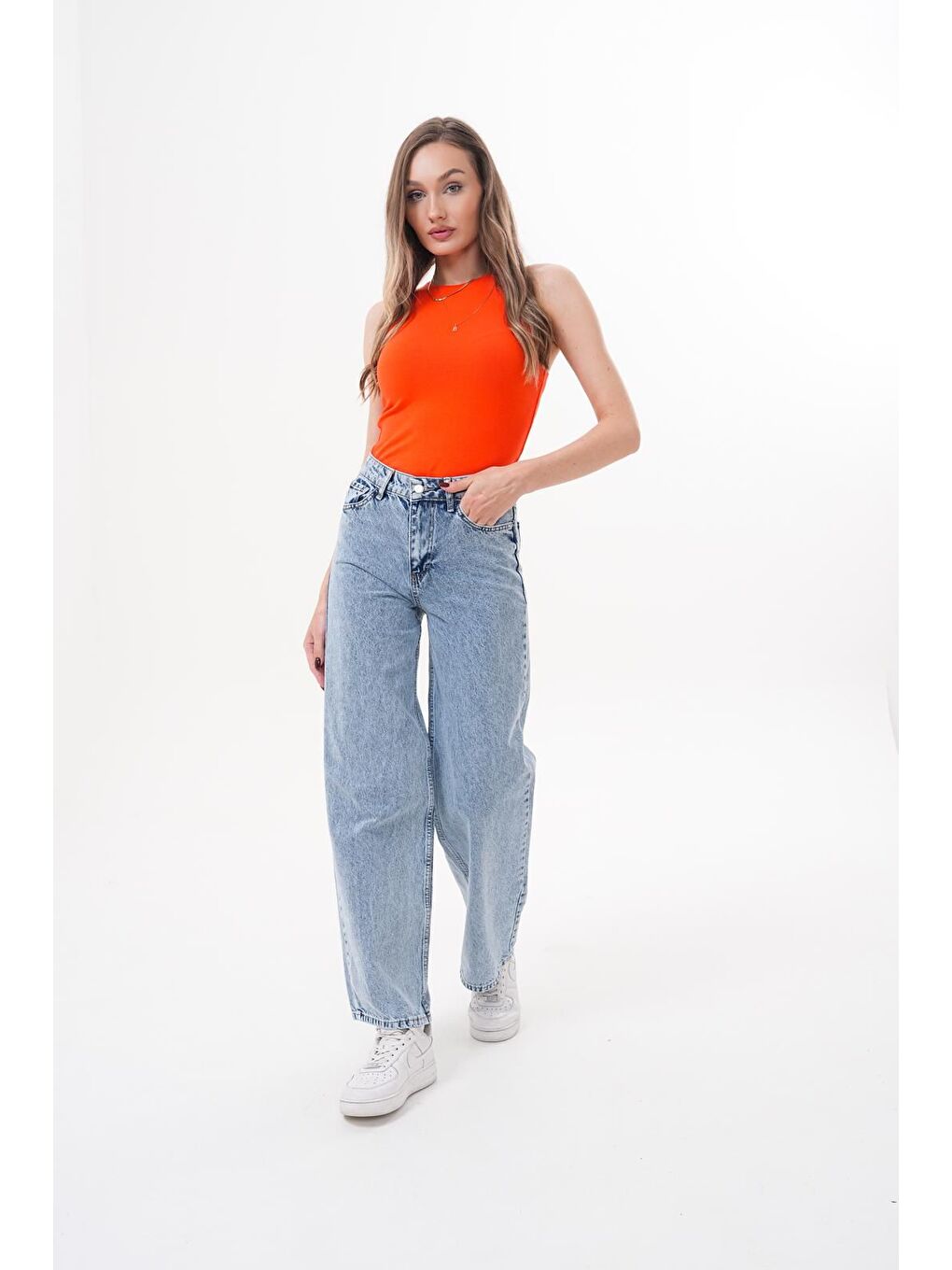 Kadın Palazzo Salaş Paça Süper Yüksek Bel Jean Pantolon Mavi-2