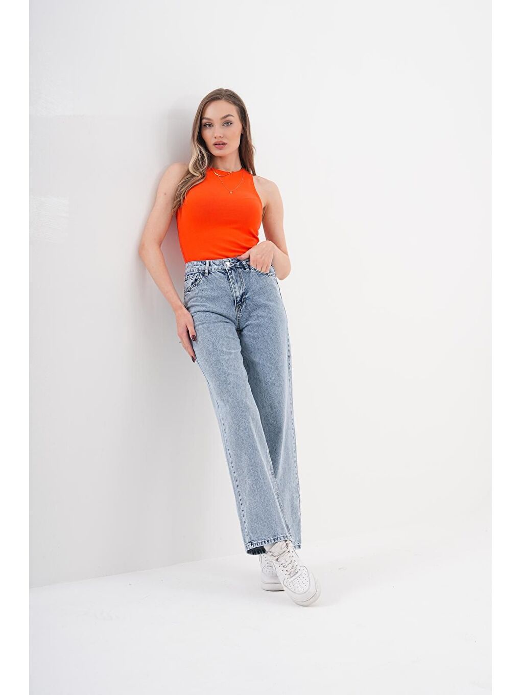 Kadın Palazzo Salaş Paça Süper Yüksek Bel Jean Pantolon Mavi-4