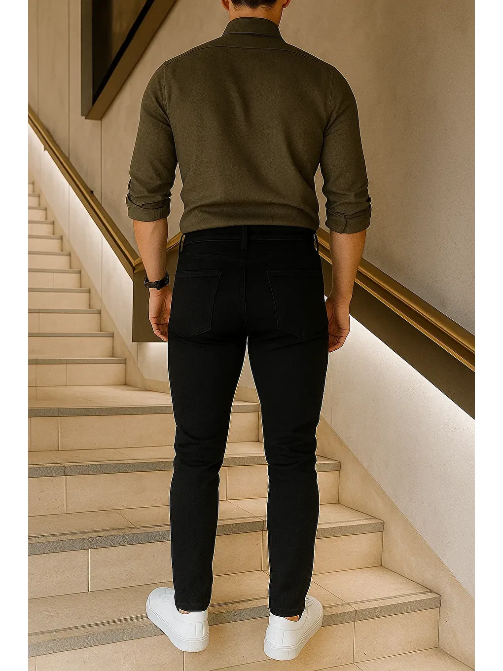 Erkek Yüksek Bel Premium Slim Fit Siyah Jean Pantolon-4