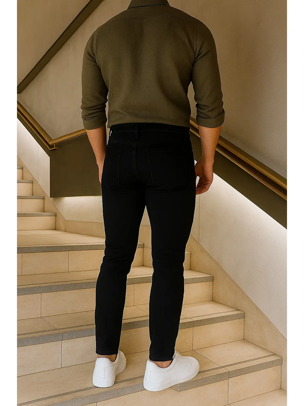 Erkek Yüksek Bel Premium Slim Fit Siyah Jean Pantolon-5