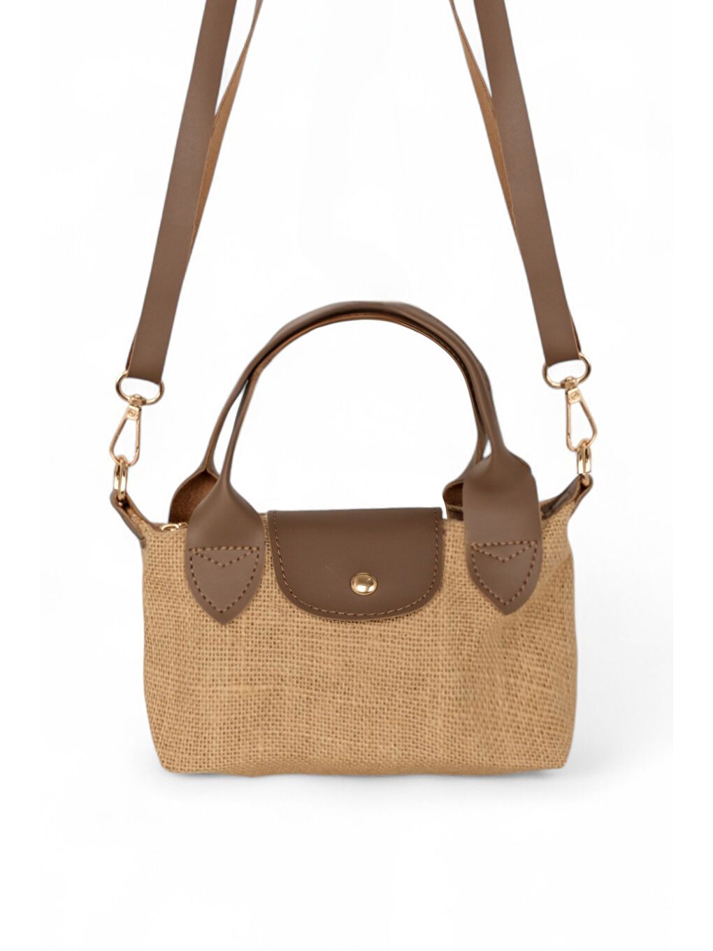 Bej Kadın Vizon Mini Boy Askılı Hasır El ve Çapraz Çanta-1