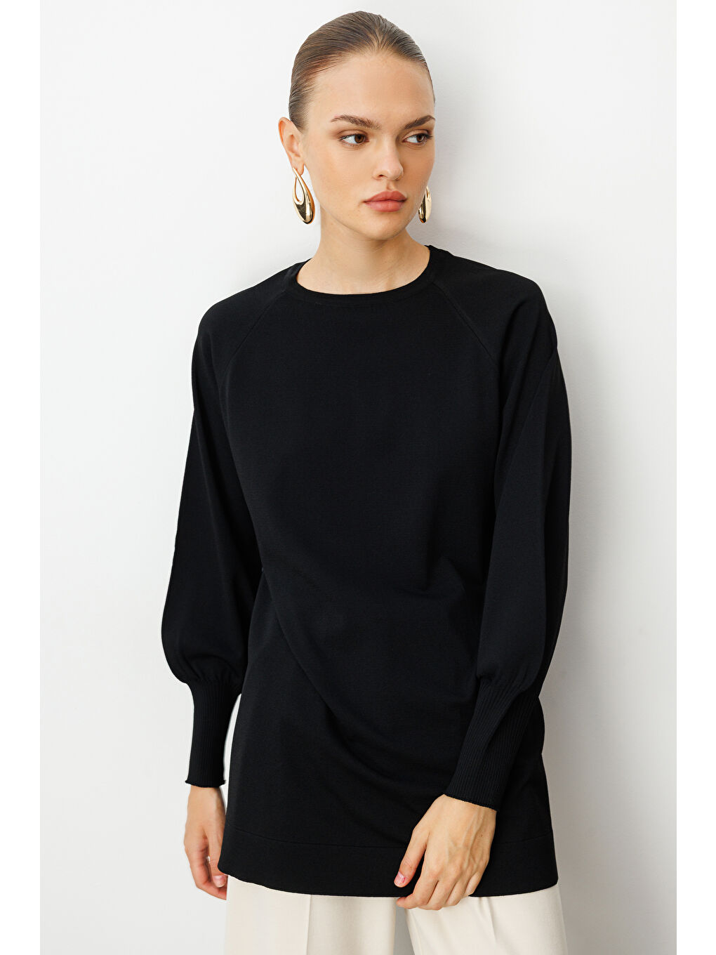 Balon Kollu Rayon Siyah Tunik-2