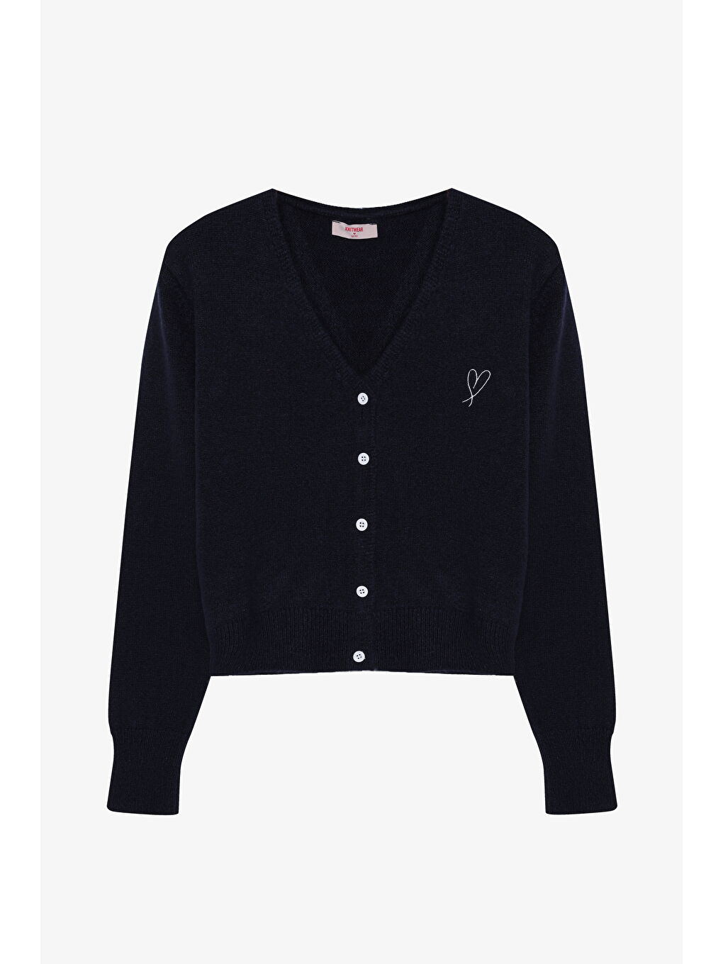 Kalp Nakışlı Düğmeli V Yaka Triko Hırka Lacivert