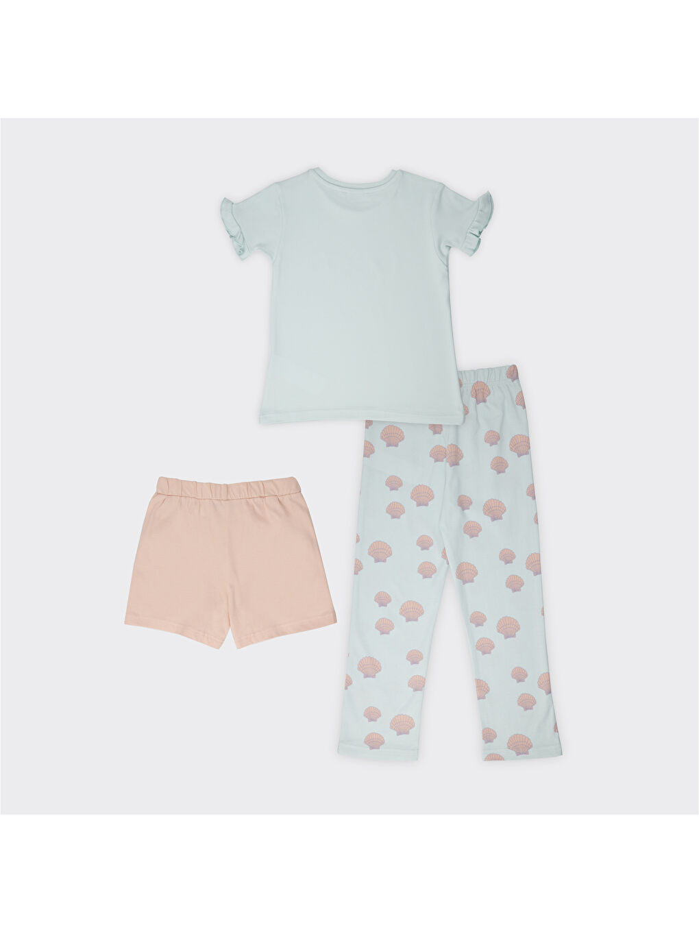 Panço Mint Yeşil Kız Çocuk  Deniz Kabuğu Desenli 3'lü Set Pijama Takımı - 1