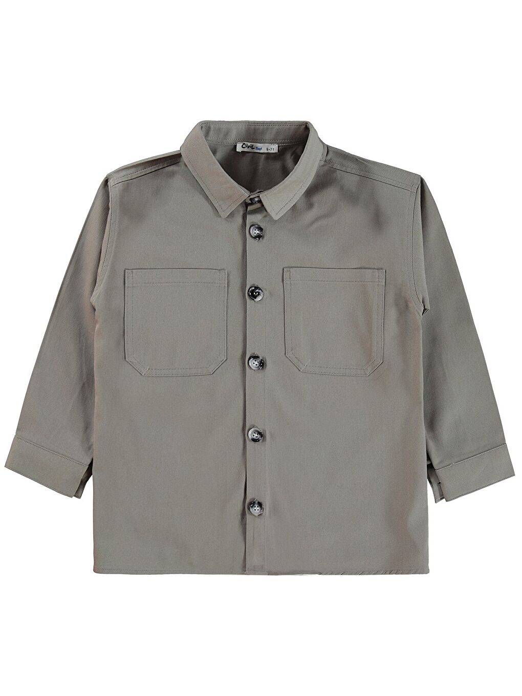 Boys Çift Cepli Tişörtlü 6-9 Yaş Gömlek - Gri-3