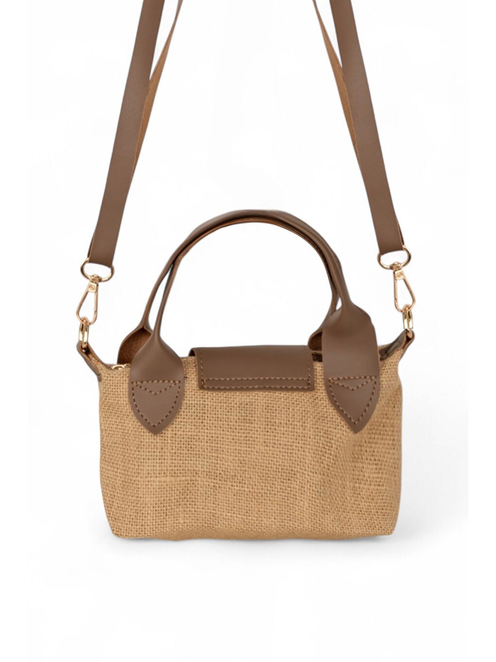 Bej Kadın Vizon Mini Boy Askılı Hasır El ve Çapraz Çanta-2