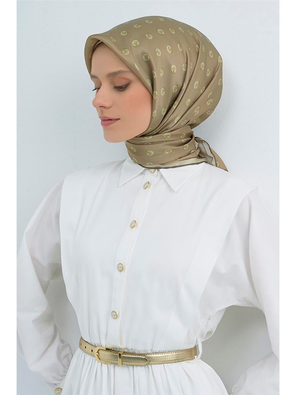 Haki Saf İpek Sura Eşarp 9544D 34-1