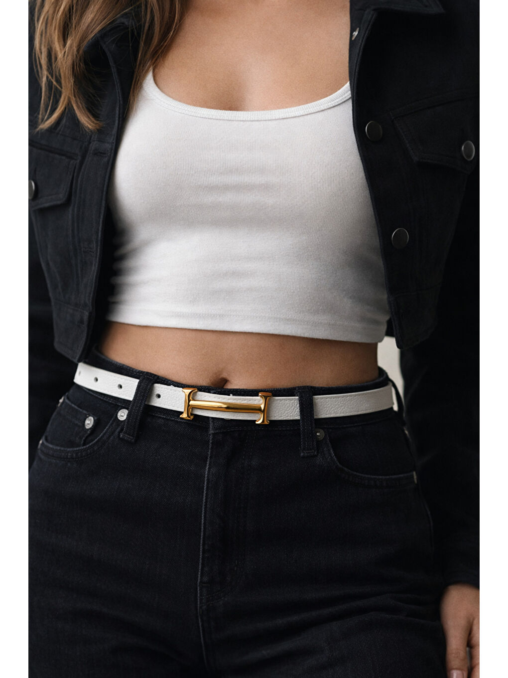 Uzun Tokalı Beyaz İnce Kadın Kemeri Ceket Kemeri, Gömlek Kemeri, Elbise Kemeri KMR004 BEYAZ-2