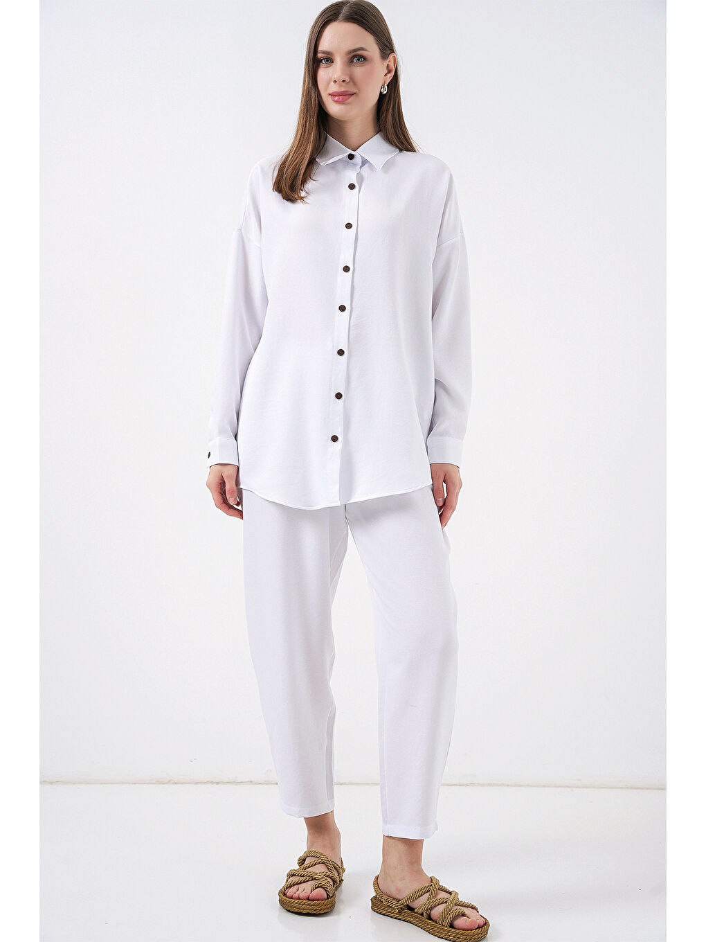 6622 Keten İkili Takım - Beyaz