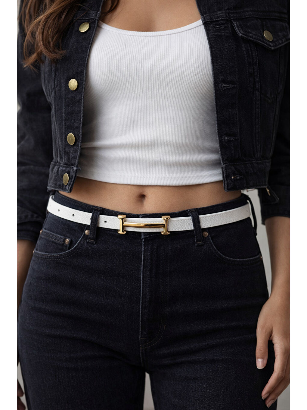 Uzun Tokalı Beyaz İnce Kadın Kemeri Ceket Kemeri, Gömlek Kemeri, Elbise Kemeri KMR004 BEYAZ-3