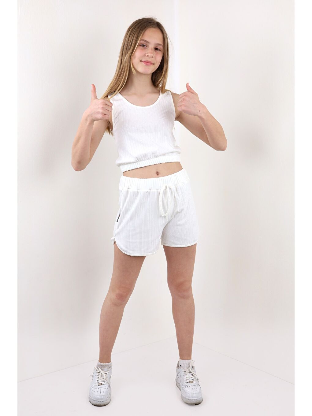 Ekru Kız Çocuk Şortlu Takım