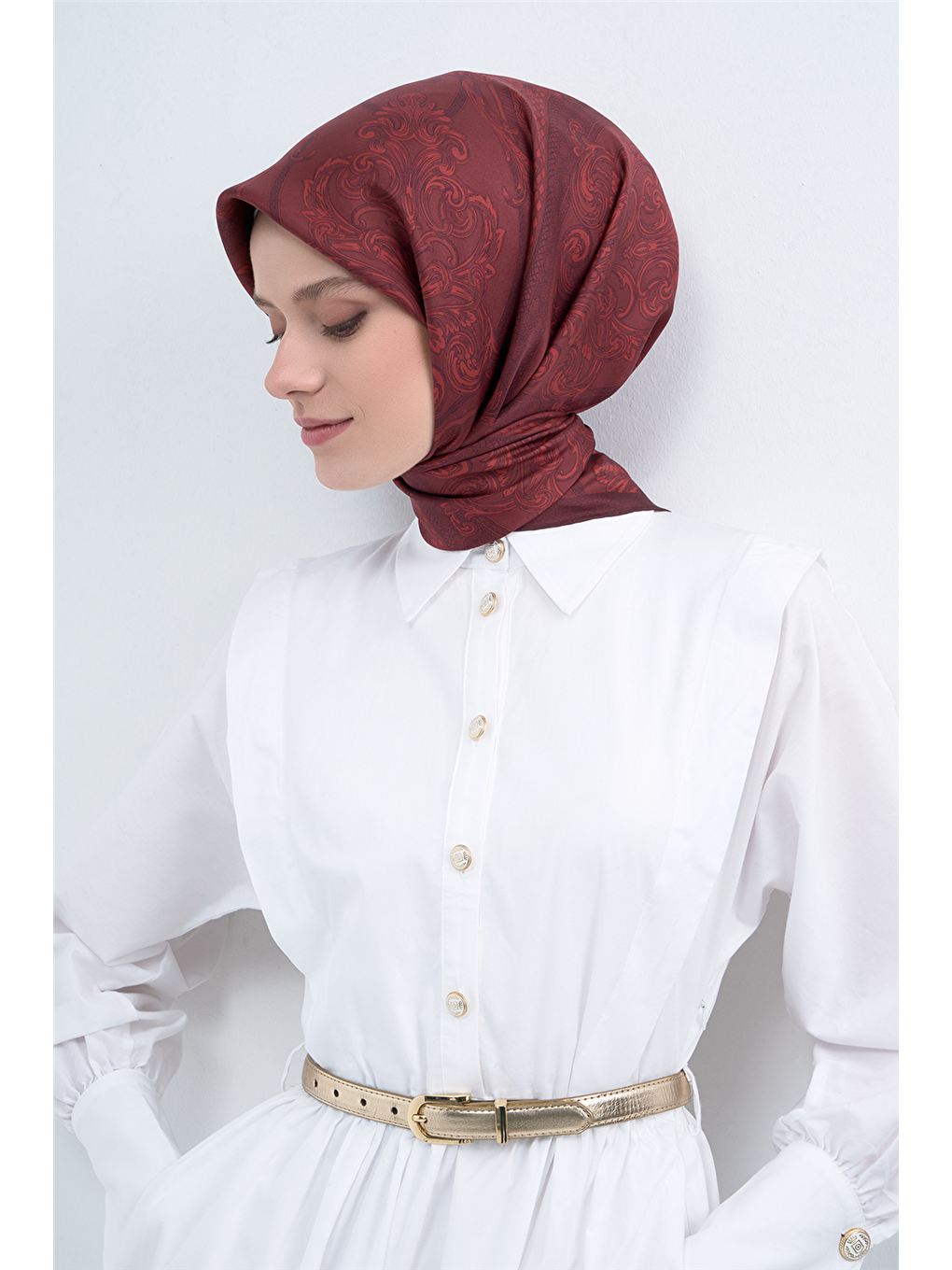 Bordo Saf İpek Twill Eşarp 9537D 50-1