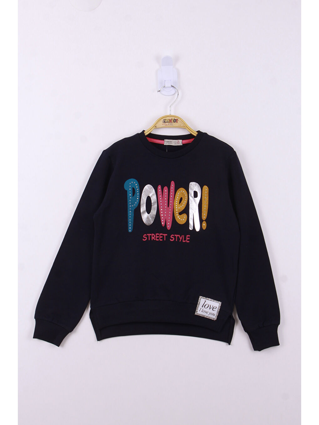 Siyah Kız Çocuk Power Renkli Baskılı Sweatshirt