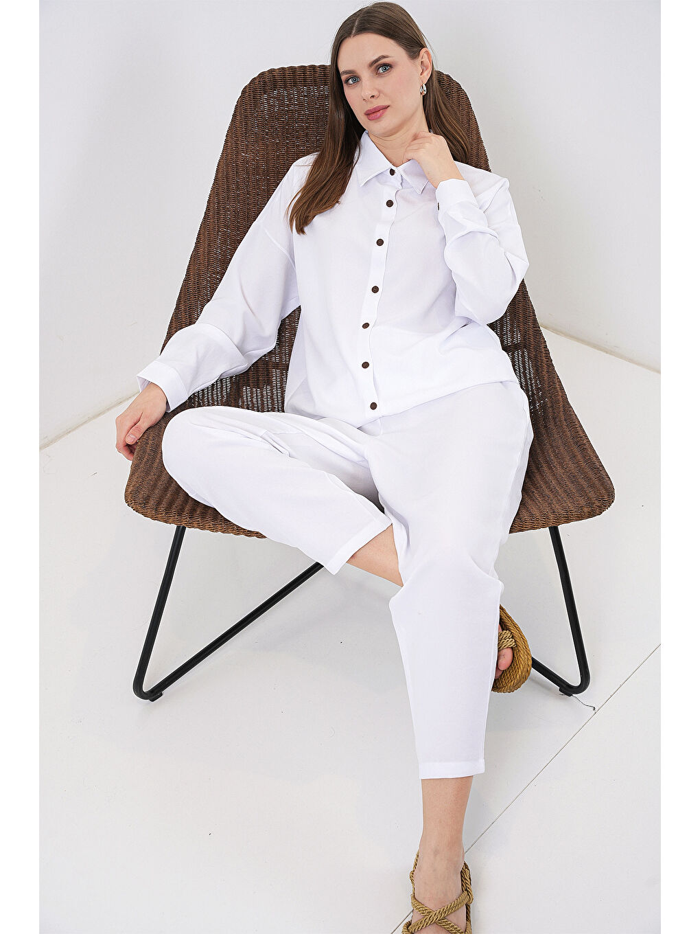 6622 Keten İkili Takım - Beyaz-2