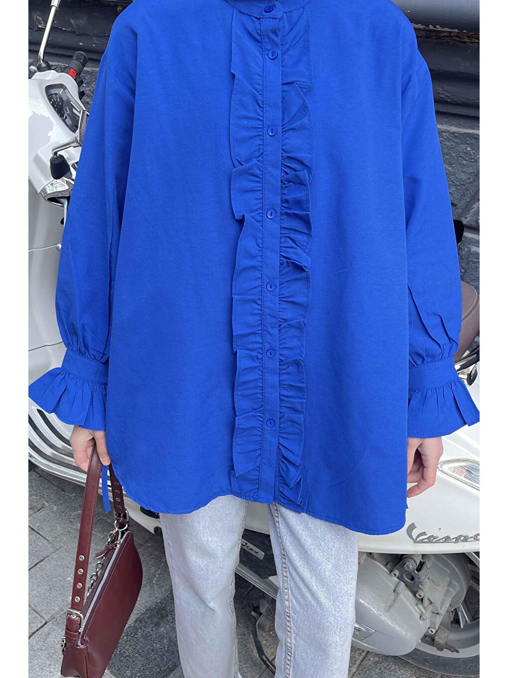 Flores Fırfırlı Tunik Saks Mavisi-2