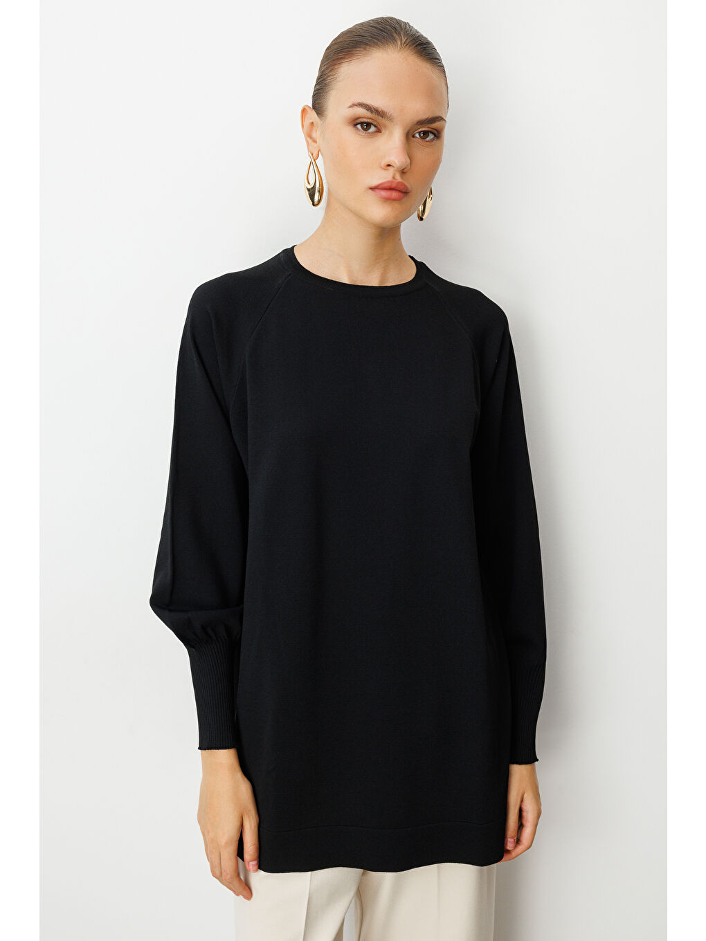 Balon Kollu Rayon Siyah Tunik-3