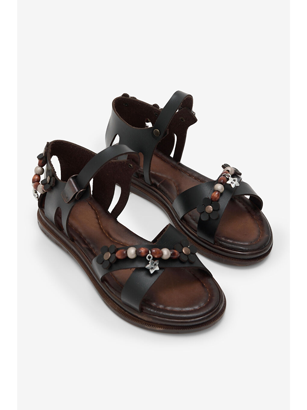 Kız Çocuk Siyah Rahat Kalıp Boncuklu Sandalet-1