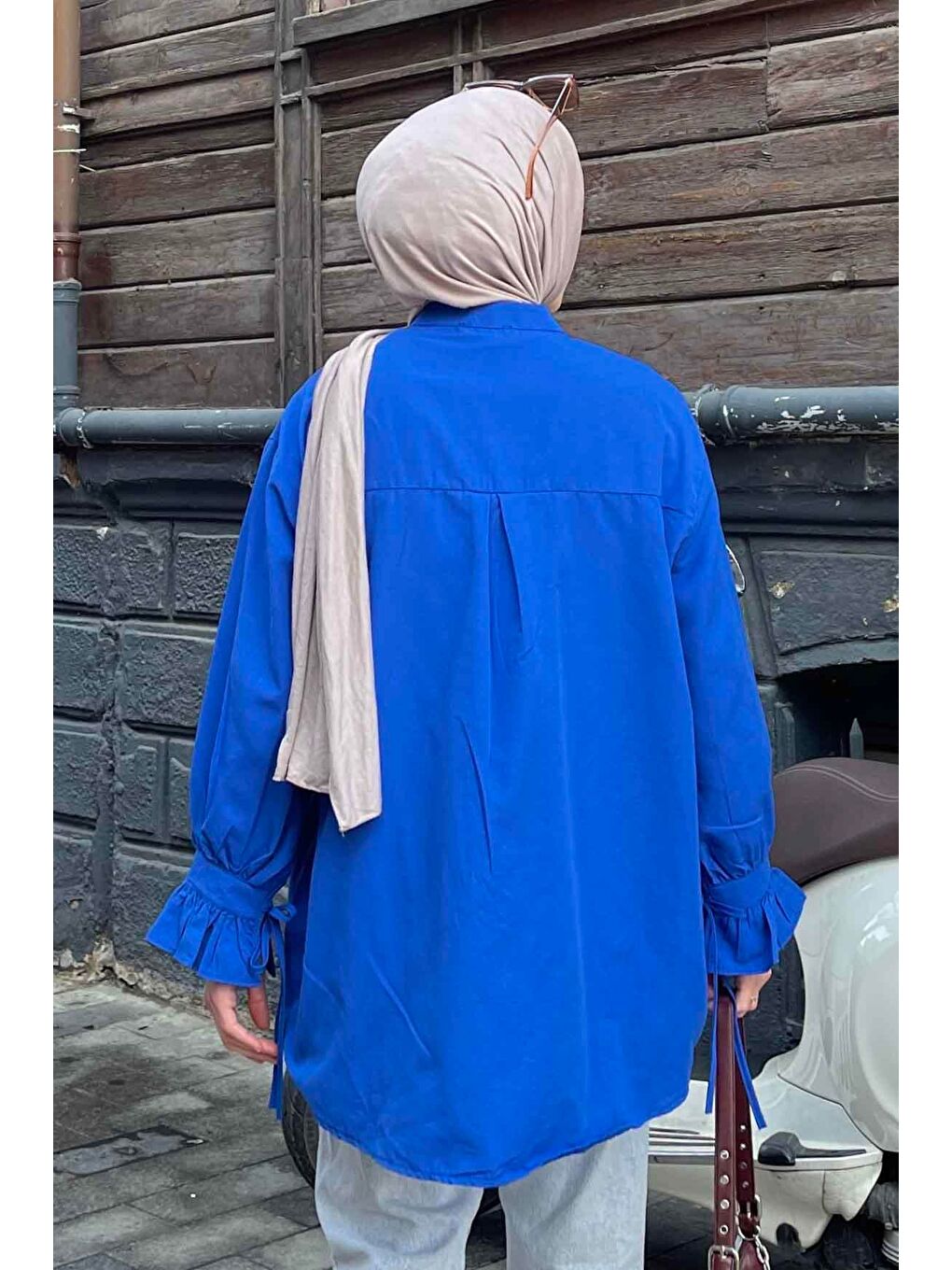 Flores Fırfırlı Tunik Saks Mavisi-3