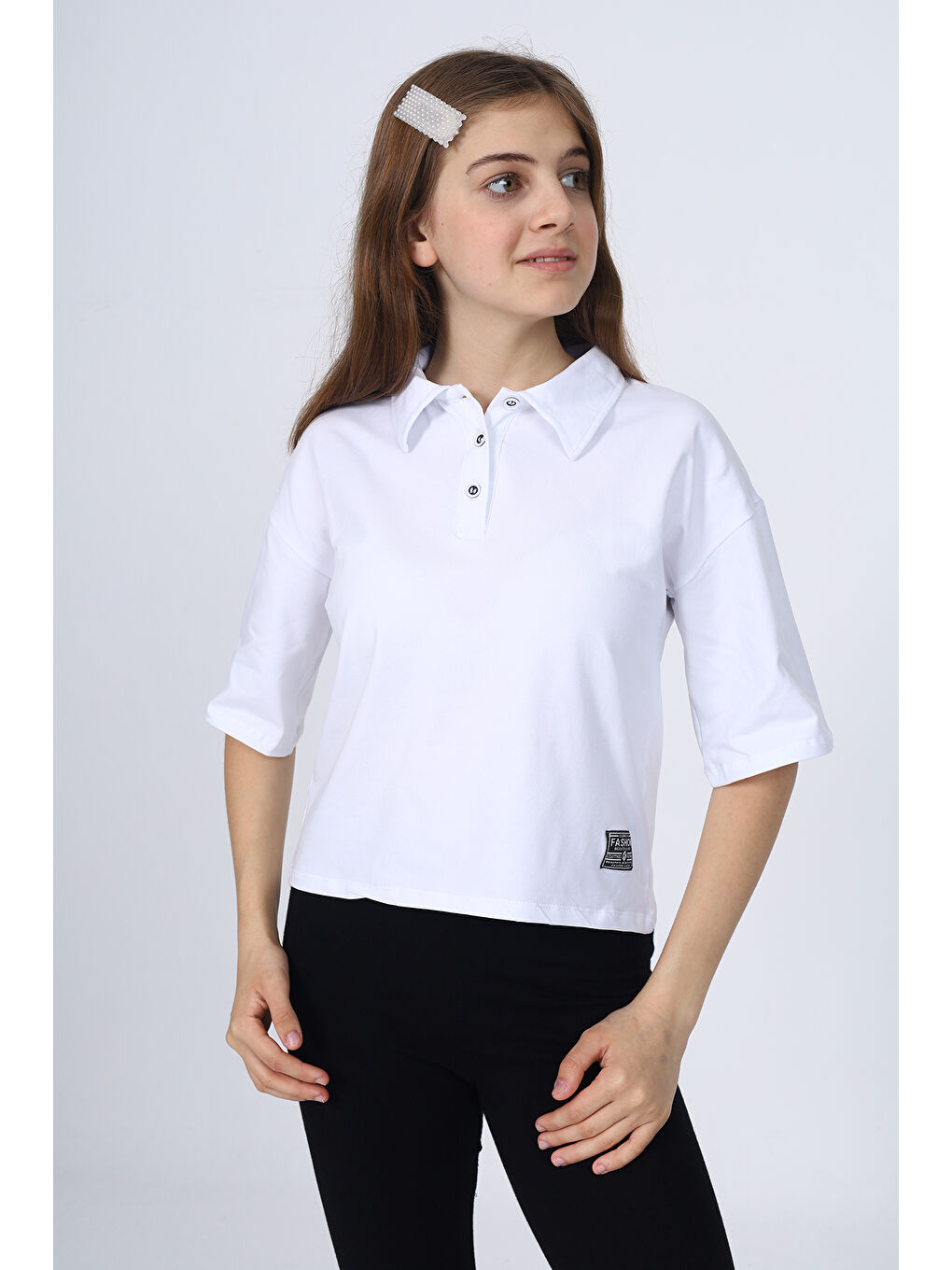 Beyaz Kız Çocuk Okul Tişört-3