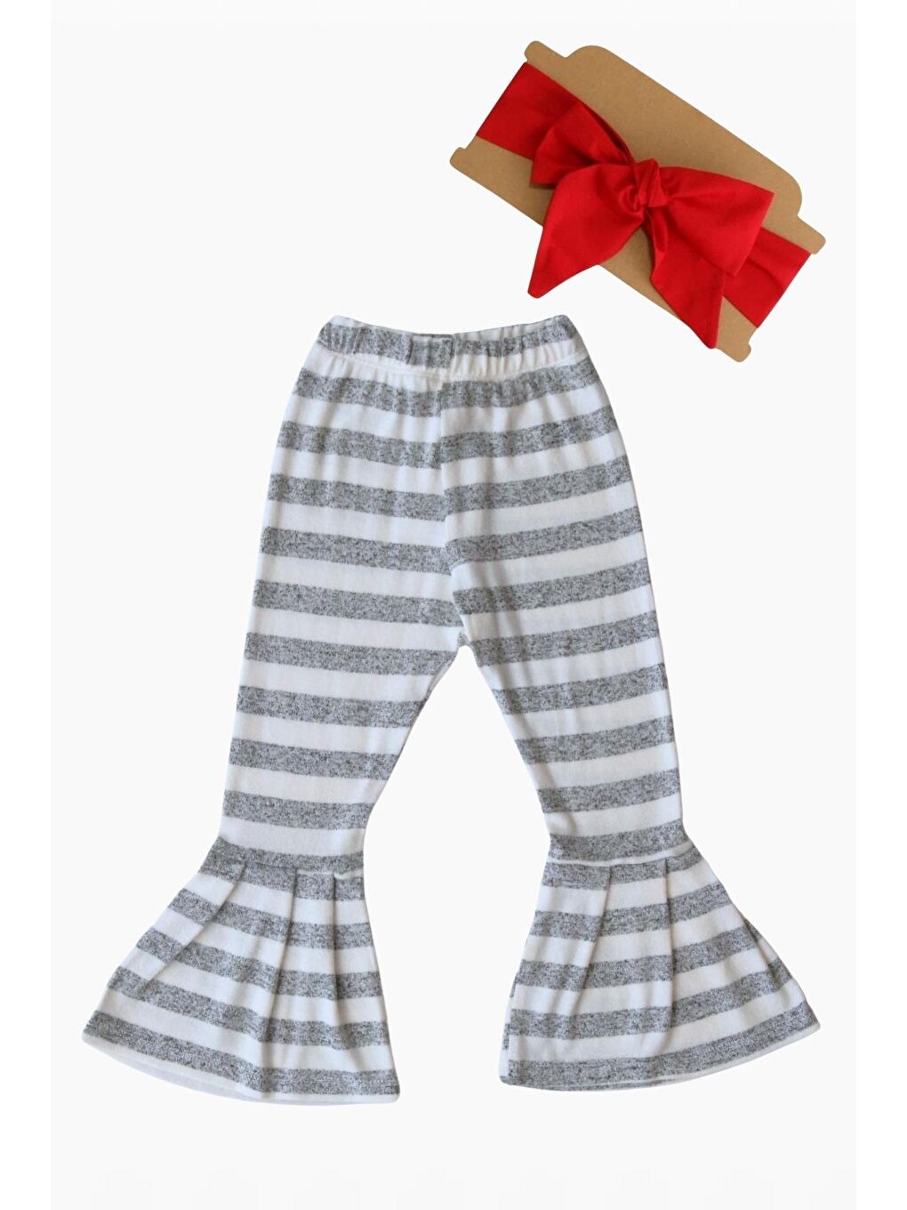 Kız Çocuk Gri Çizgili Tayt Bandana Takım-1